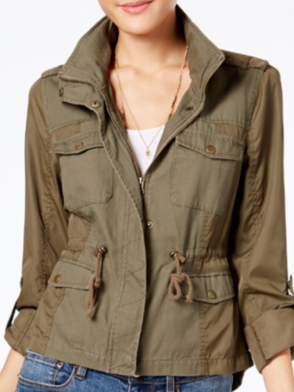 American Rag Army Green Khaki Military Utility Zip Up Jacket